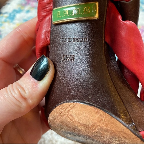 L.A.M.B. Tamika Red and Brown Strappy Leather Heels - Picture 5 of 11